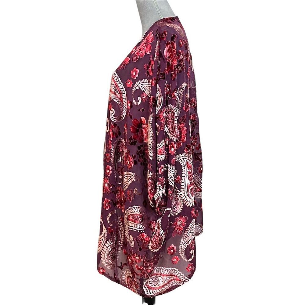 Umgee Paisley Open Front Velvet Floral Kimono Burgundy XL Fall Lightweight - Picture 4 of 11